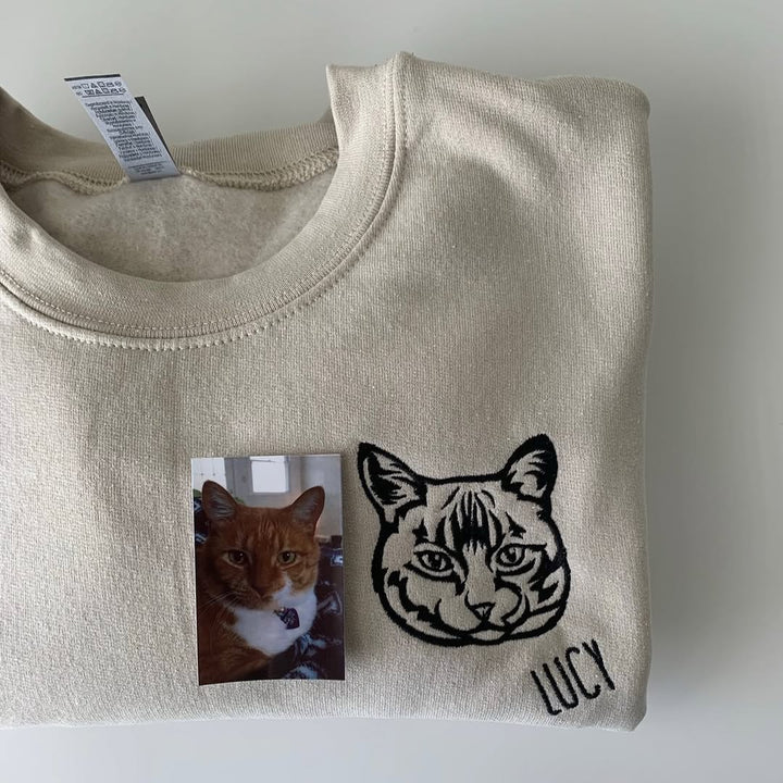 Sweats à capuche, t-shirts et sweatshirts personnalisés avec visage d'animal brodé，pour chats