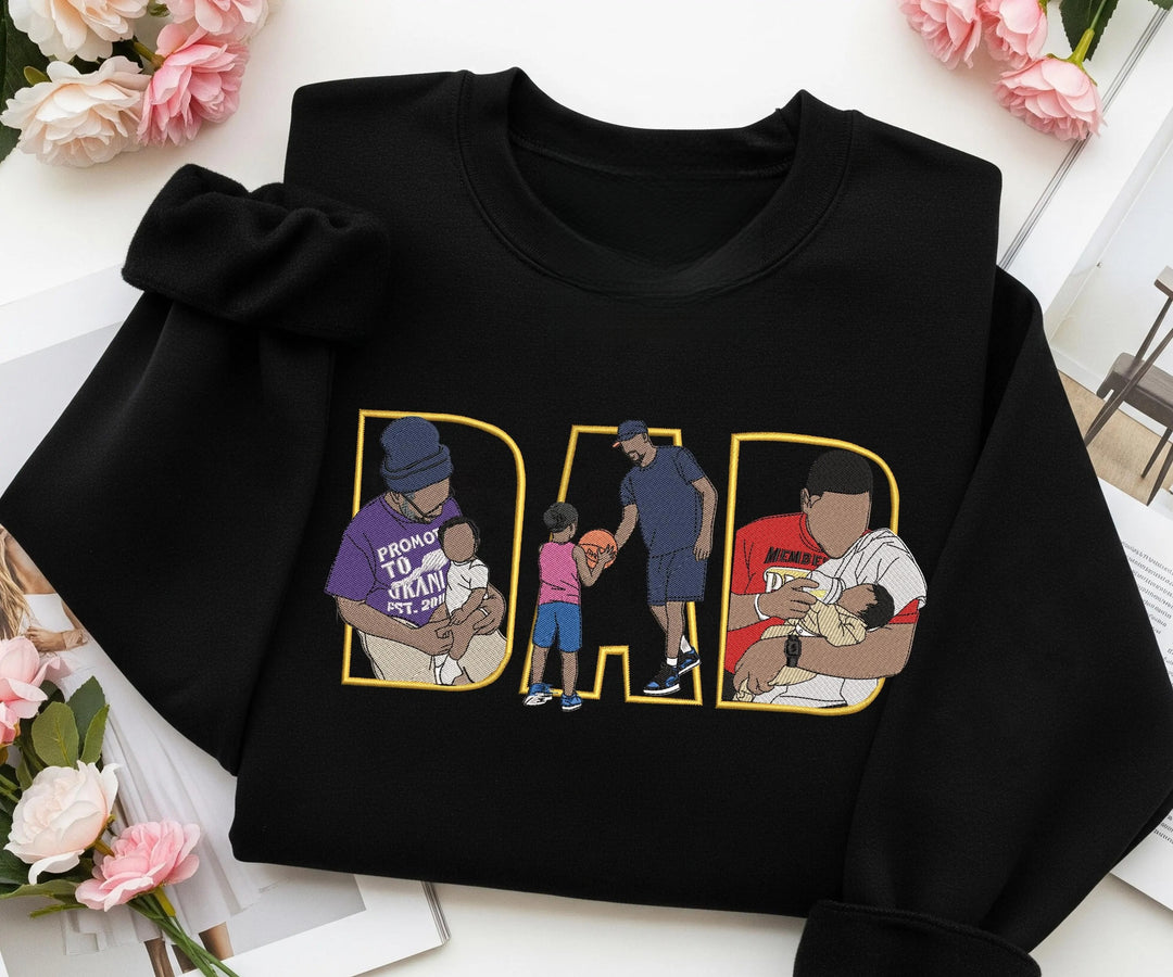 Sweat-shirt/T-shirt brodé personnalisé avec portrait photo, cadeau pour papa/maman/famille