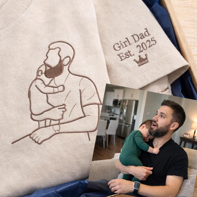 T-shirt Photo Brodé Personnalisé - Un Cadeau Unique pour Papa