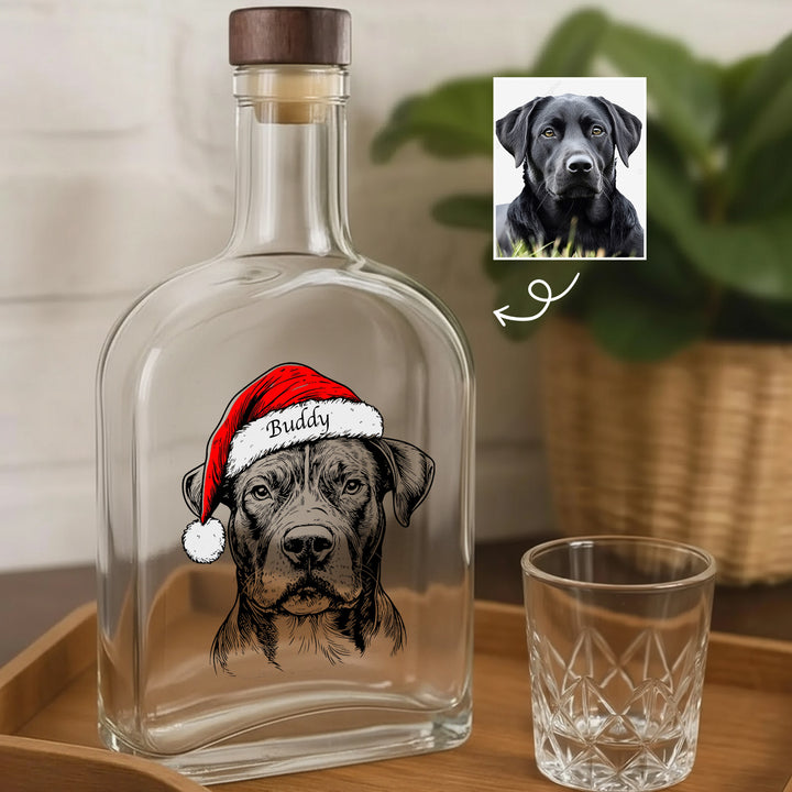 Bouteille de whisky de Noël personnalisée avec portrait d'animal de compagnie