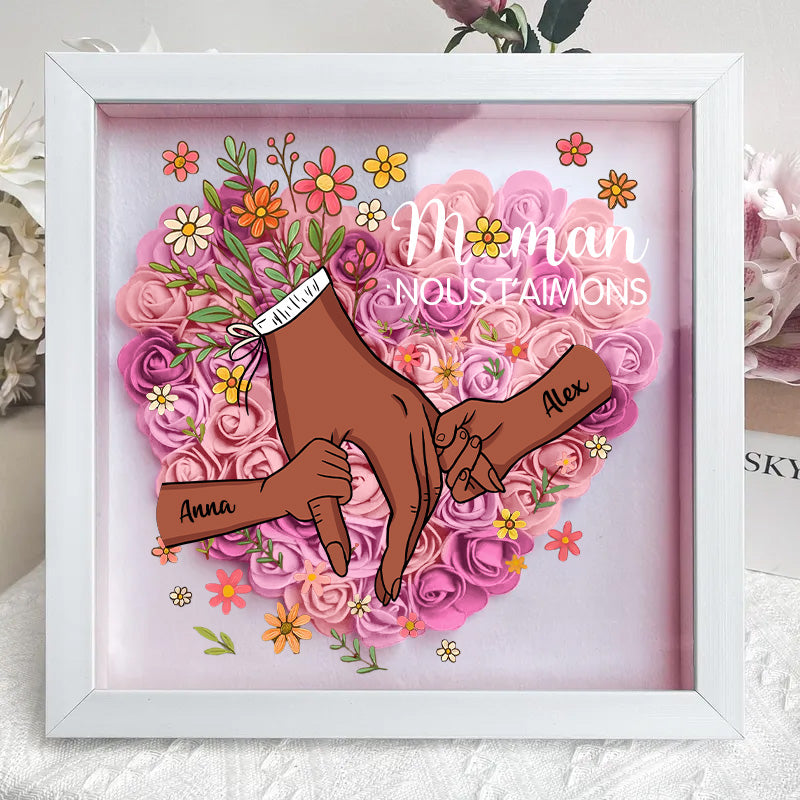 Boîte à fleurs personnalisée en forme de cœur pour maman, boîte à roses avec prénoms d'enfants