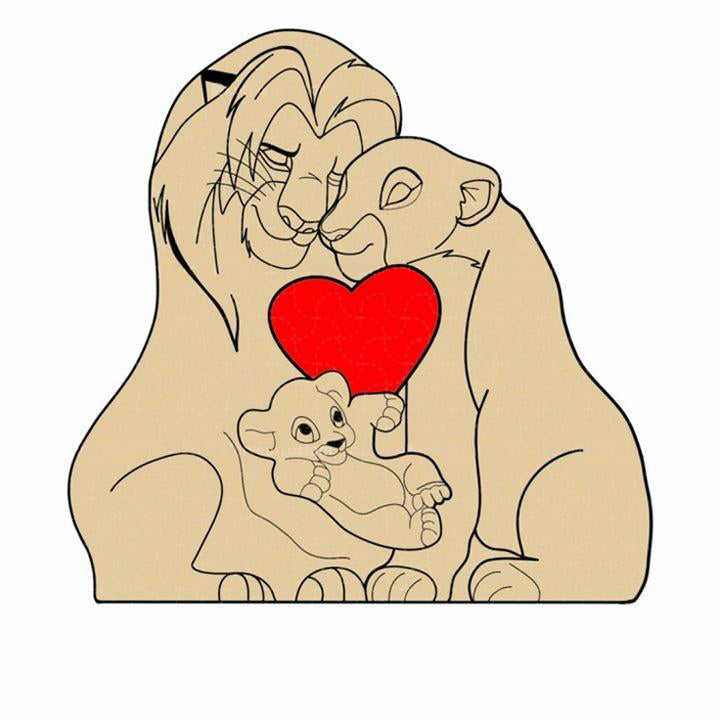 Puzzle personnalisé en bois Famille de lions – Décoration et cadeau personnalisés