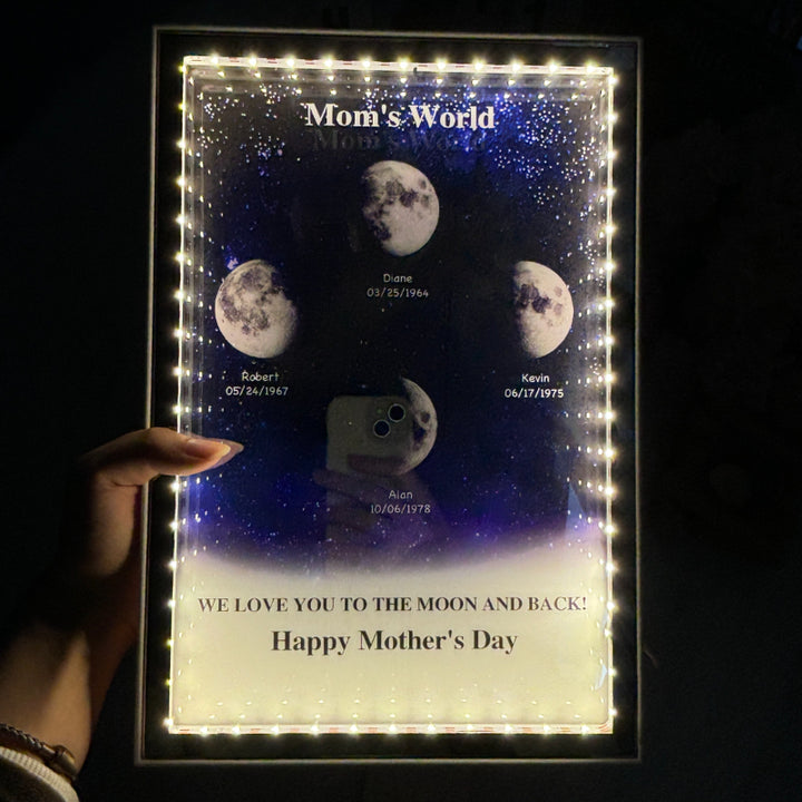 L'univers de maman/papa - Miroir lumineux personnalisé avec phases de lune étoilées