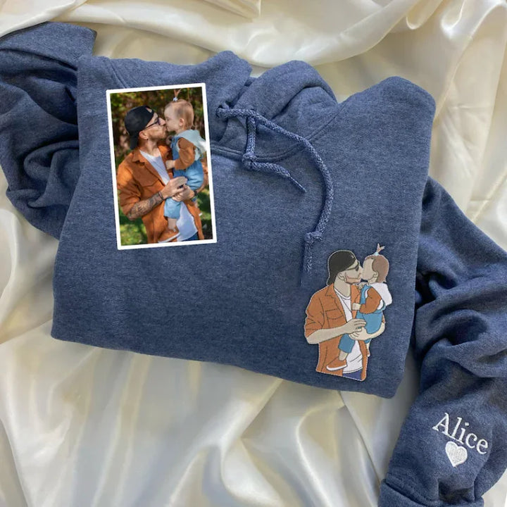 Sweat-shirt personnalisé avec portrait photo brodé pour papa