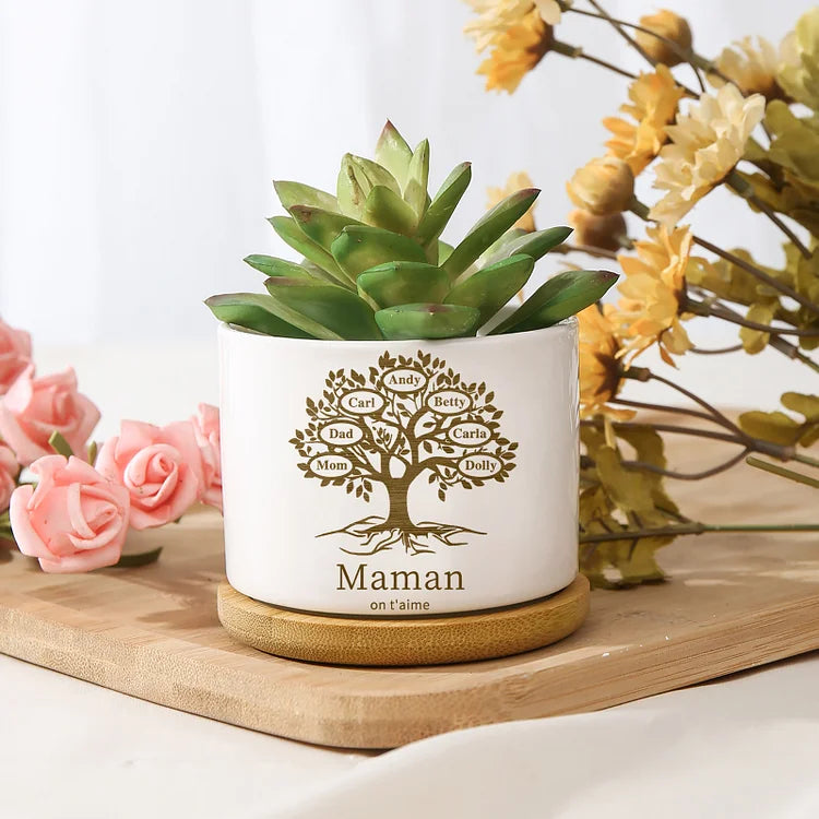 Vase/Pot de Fleurs Arbre de vie 2-8 Prénoms Personnalisés arbre brun
