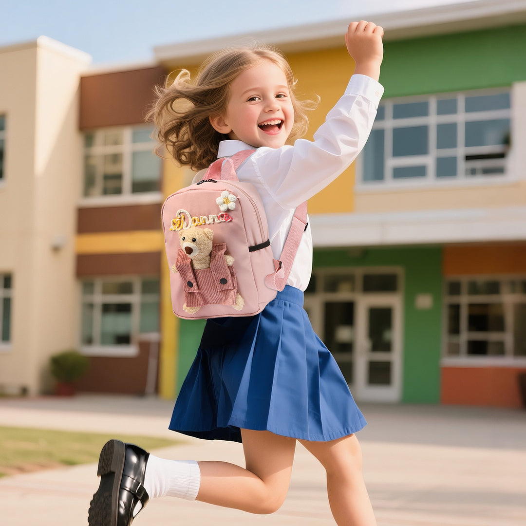 Sac à Dos Peluche Ourson Personnalisable avec Prénom et Couleurs au choix | Cadeau Rentrée Scolaire pour Enfant