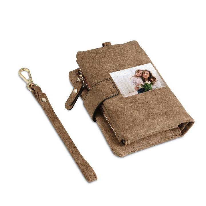 Portefeuille Fleur de naissance 1 Prénom et Photo Personnalisés Porte-Monnaie Carte pour Femmes