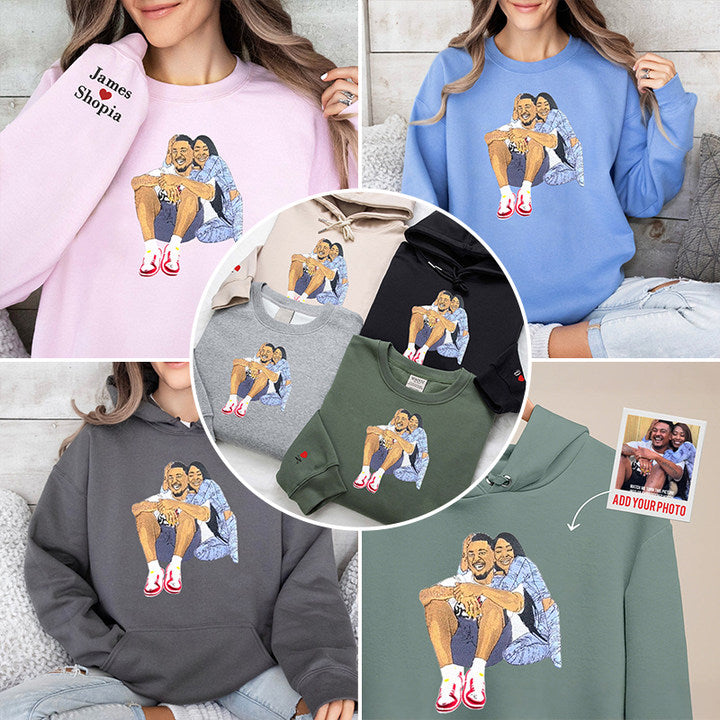 Sweat-shirt brodé personnalisé en couleur- Cadeaux pour les Couples