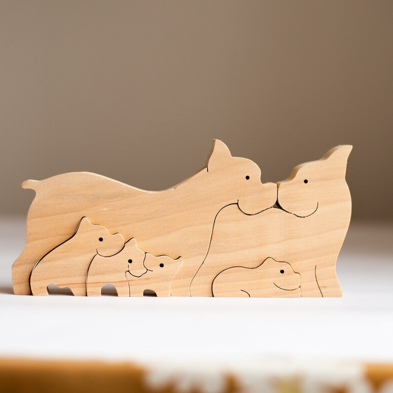 Puzzle en bois personnalisé pour famille de chiens avec 6 noms