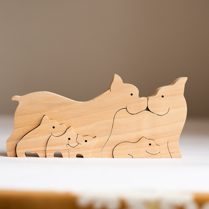 Puzzle en bois personnalisé pour famille de chiens avec 6 noms