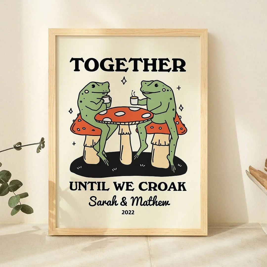 Impression de couple personnalisée, cadre d'illustration de grenouille personnalisé
