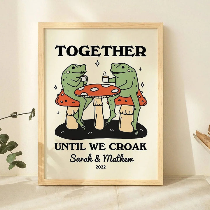 Impression de couple personnalisée, cadre d'illustration de grenouille personnalisé