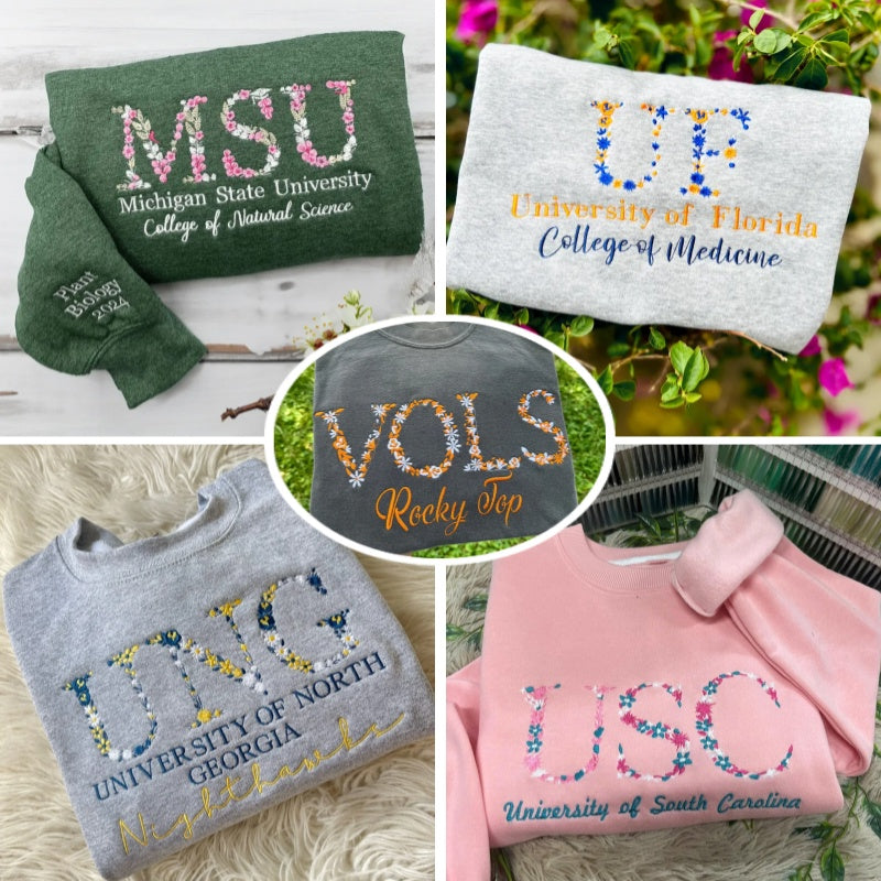 Sweat-shirt et sweat à capuche fleuris personnalisés pour collège - Brodés avec la fierté de VOTRE école