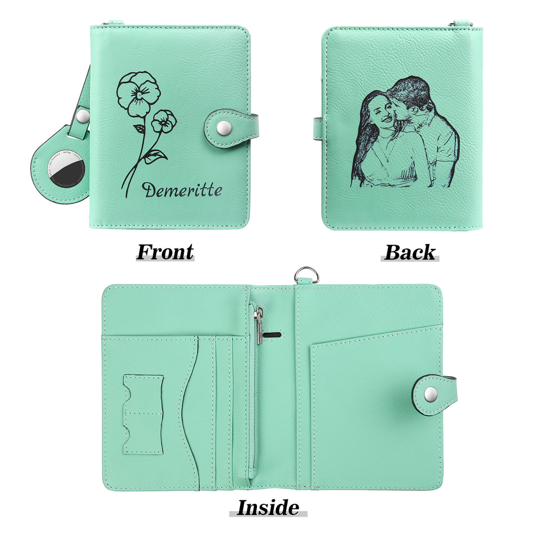 Portefeuille Prénom et Photo Personnalisés avec Fleurs de naissance Porte-Monnaie Carte
