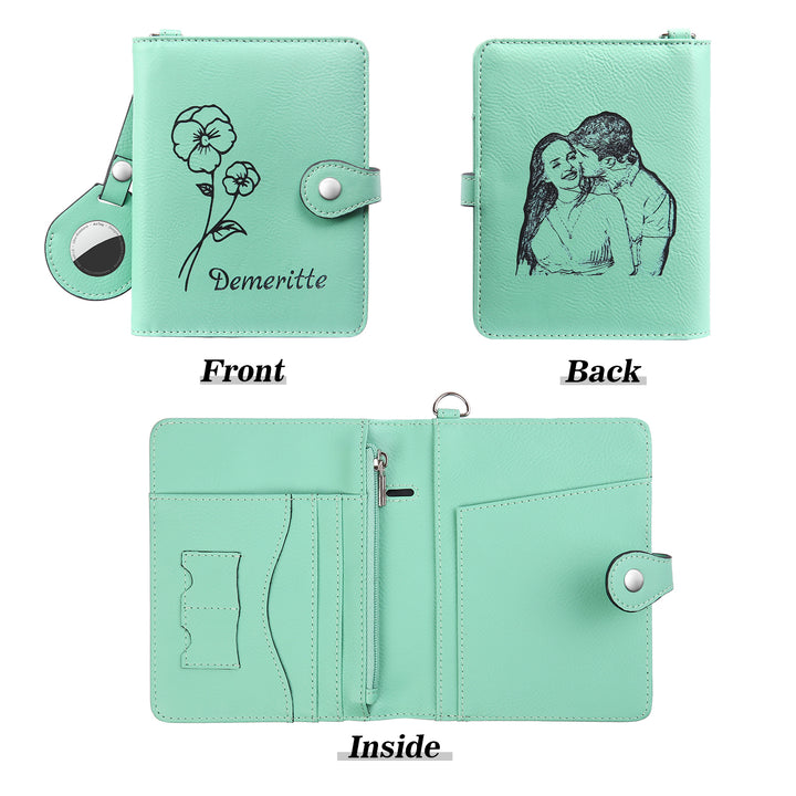 Portefeuille Prénom et Photo Personnalisés avec Fleurs de naissance Porte-Monnaie Carte
