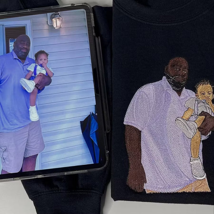 T-shirt / Sweatshirt brodé portrait personnalisé pour papa & maman