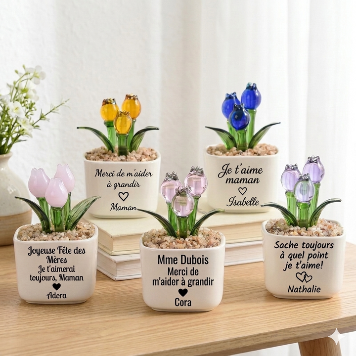 Tulipes éternelles en verre, Cadeau floral pour maman, Cadeaux pour la fête des Mères