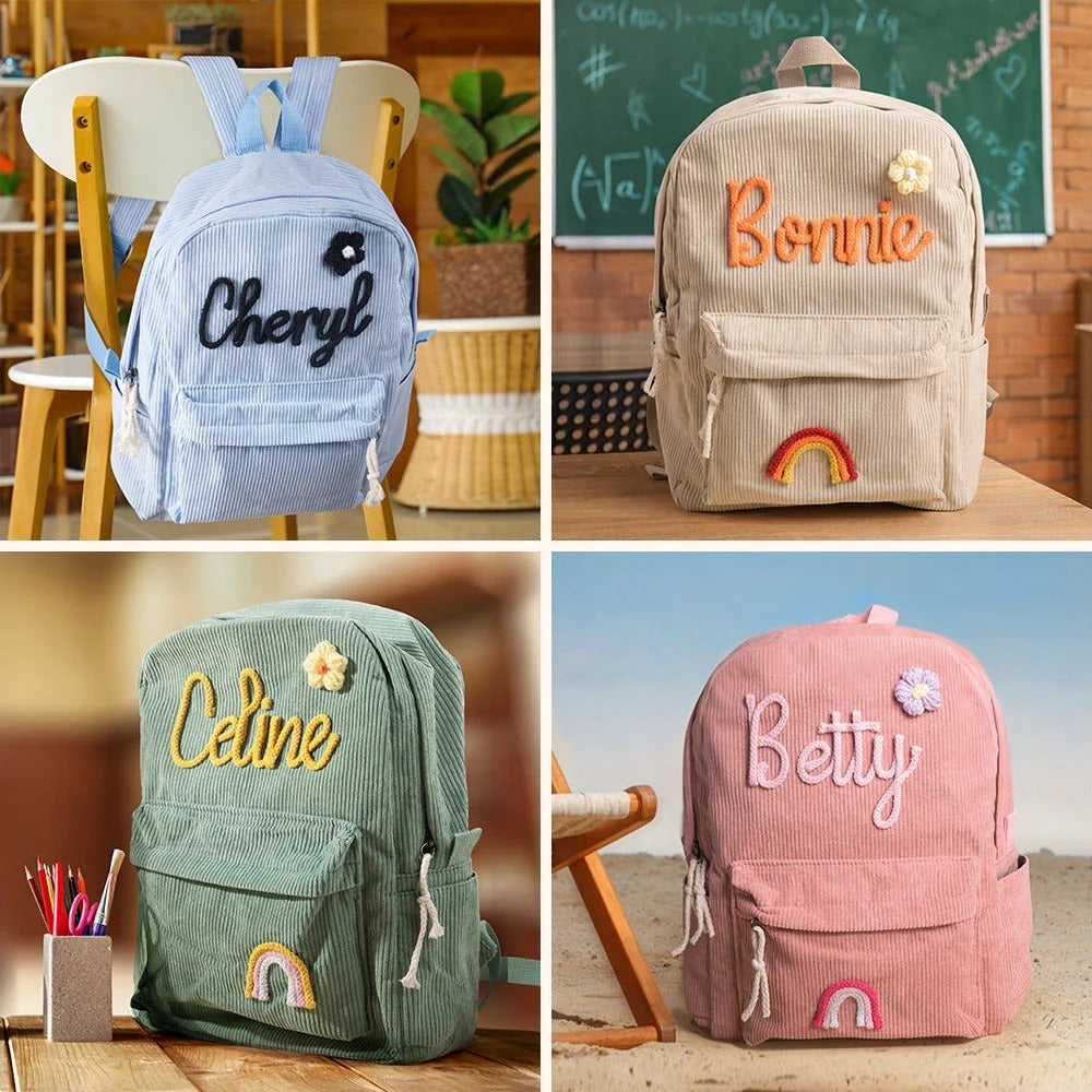 Sac à dos personnalisé pour enfant – Sac à dos en velours côtelé avec nom personnalisé pour l'école, la danse et les cadeaux