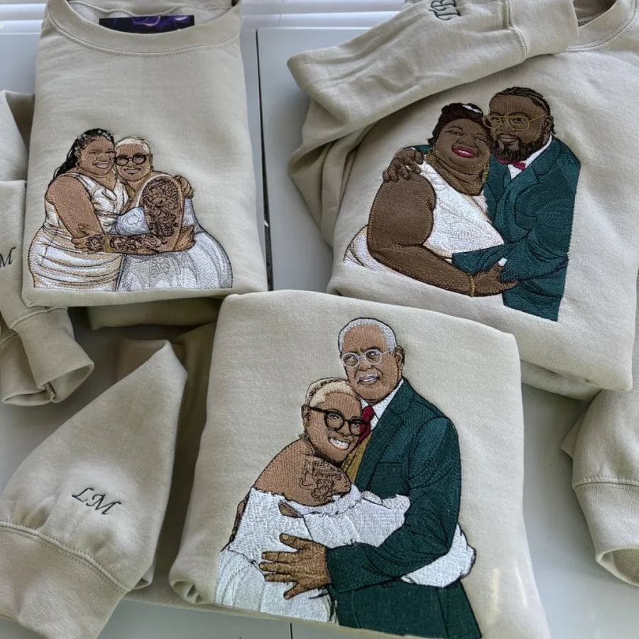 T-shirt / Sweatshirt brodé portrait personnalisé pour papa & maman