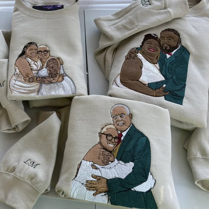 T-shirt / Sweatshirt brodé portrait personnalisé pour papa & maman