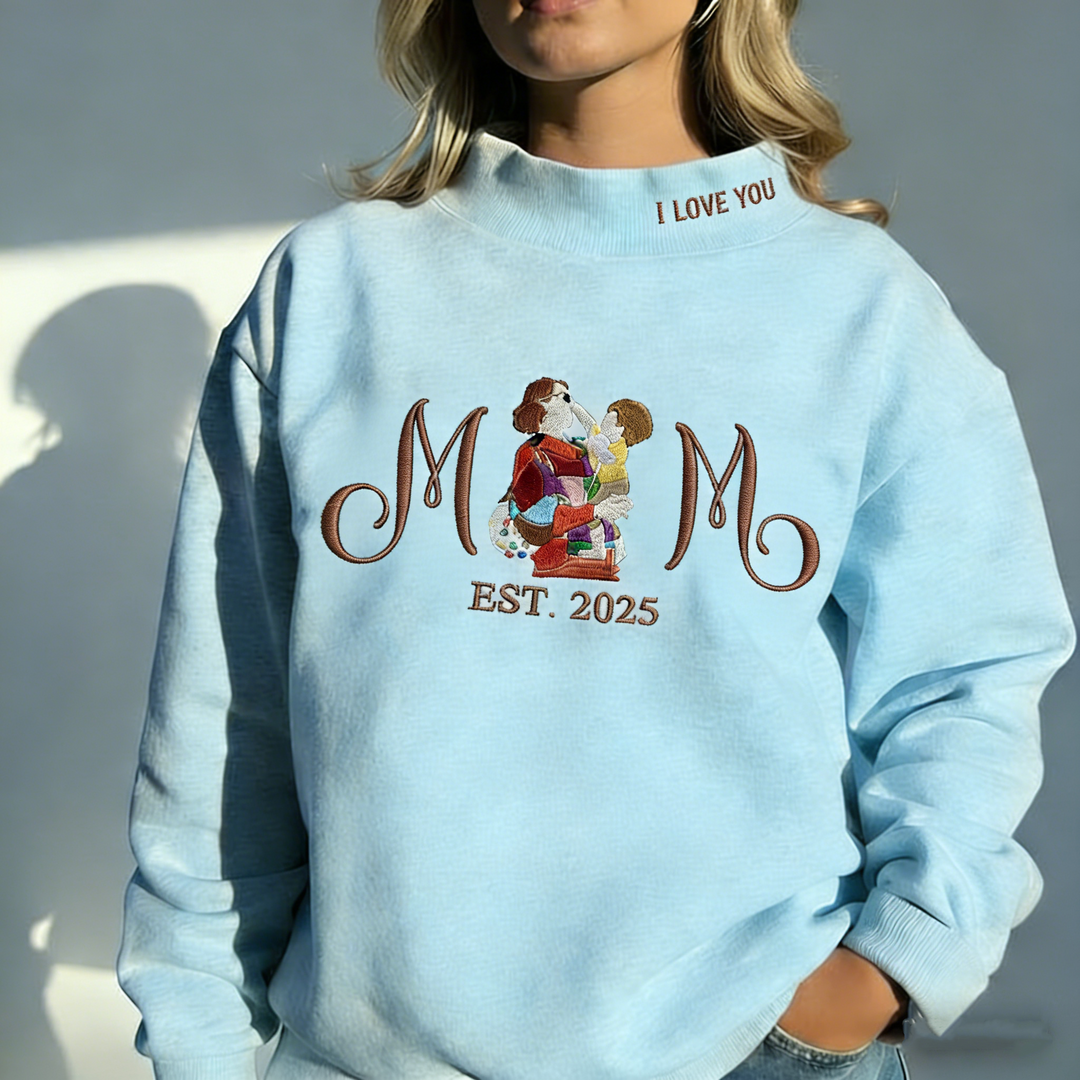 Sweat-shirt à col montant brodé d'un portrait personnalisé MAM pour maman
