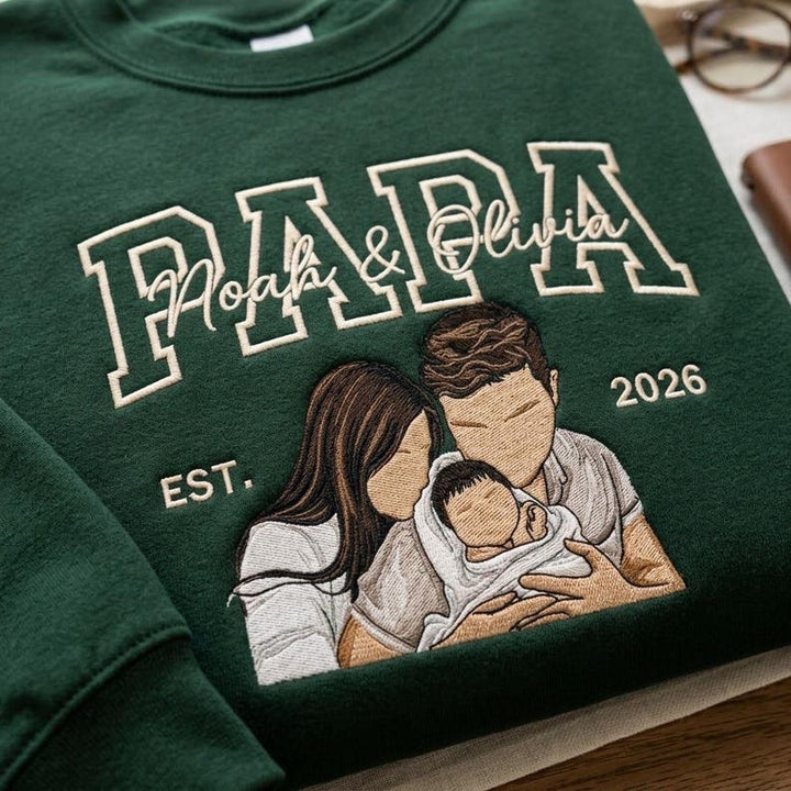 Sweat-shirt personnalisé Papa/Maman avec portrait et les noms des enfants