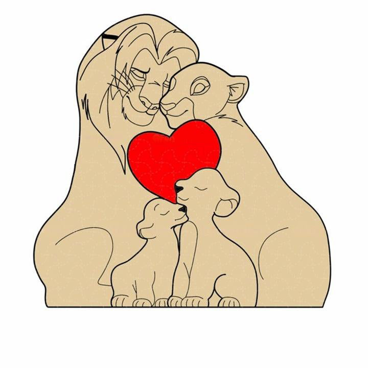 Puzzle personnalisé en bois Famille de lions – Décoration et cadeau personnalisés