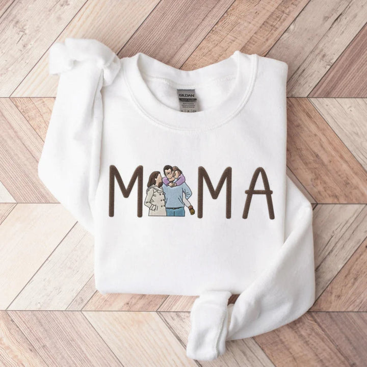 Sweat-shirt personnalisé brodé pour maman avec portrait à partir d'une photo