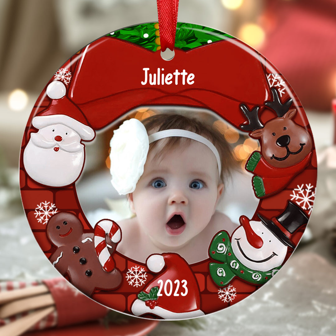 Ornements de Noël Bébé en Acrylique Photo et Prénom Personnalisés avec Année