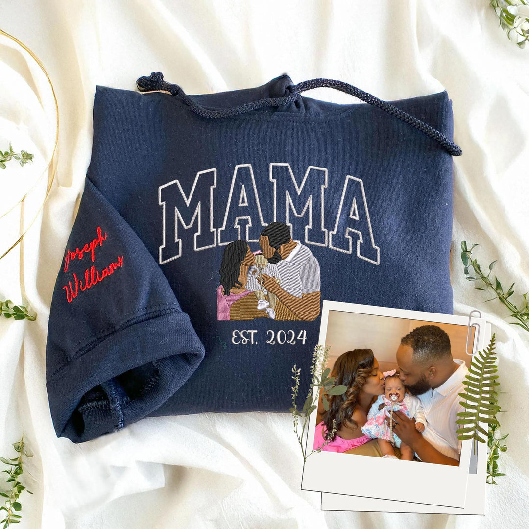 Sweat-shirt personnalisé brodé avec photo pour maman