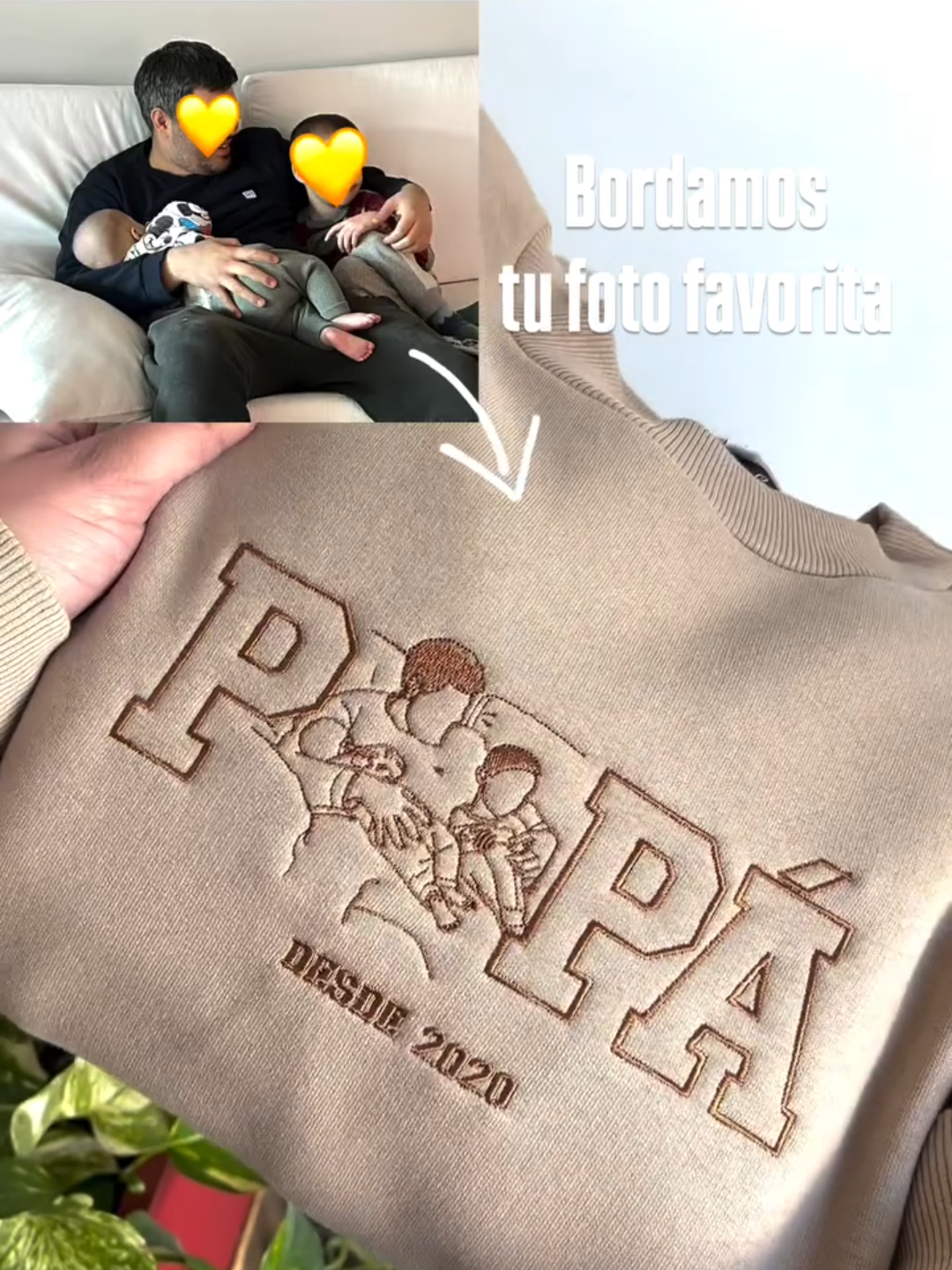 Sweat-shirt personnalisé Papa, Papi avec portrait, cadeau brodé à partir d'une photo