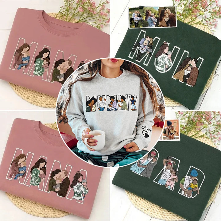 Sweat-shirt/sweat à capuche brodé avec photo personnalisée, cadeau pour maman/famille