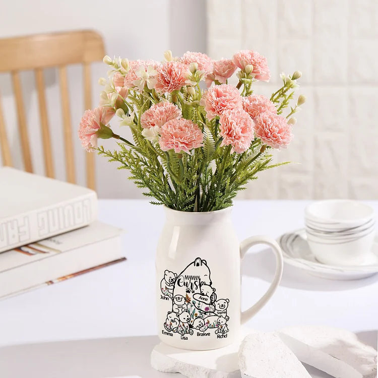 Vase à Fleurs Ours 2-8 Prénoms Personnalisés avec Texte