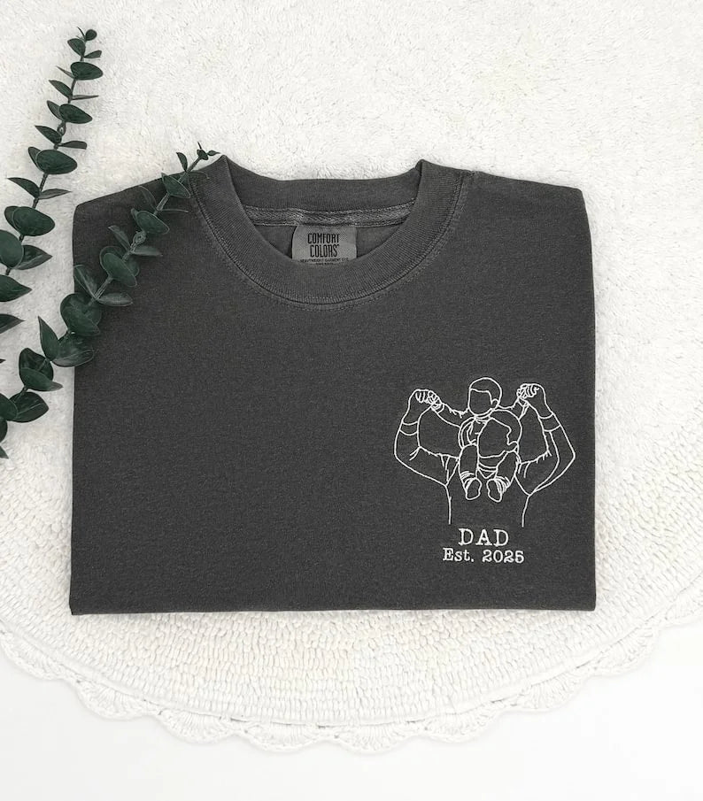 T-shirt Photo Brodé Personnalisé - Un Cadeau Unique pour Papa