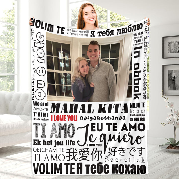 Couverture photo personnalisée Couverture polaire Love You en 100 langues