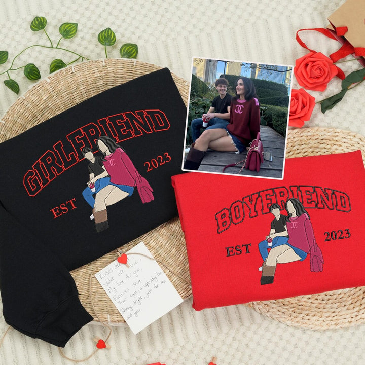 Sweatshirts assortis pour couples  avec photo brodée personnalisée