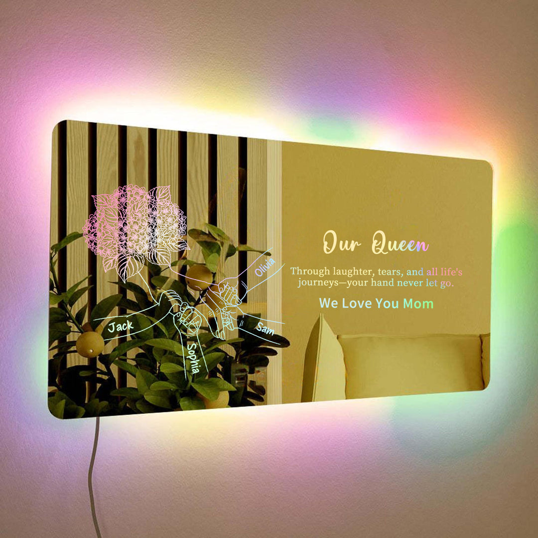 Miroir lumineux personnalisé avec empreintes de mains d'enfants — Cadeau pour la fête des Mères