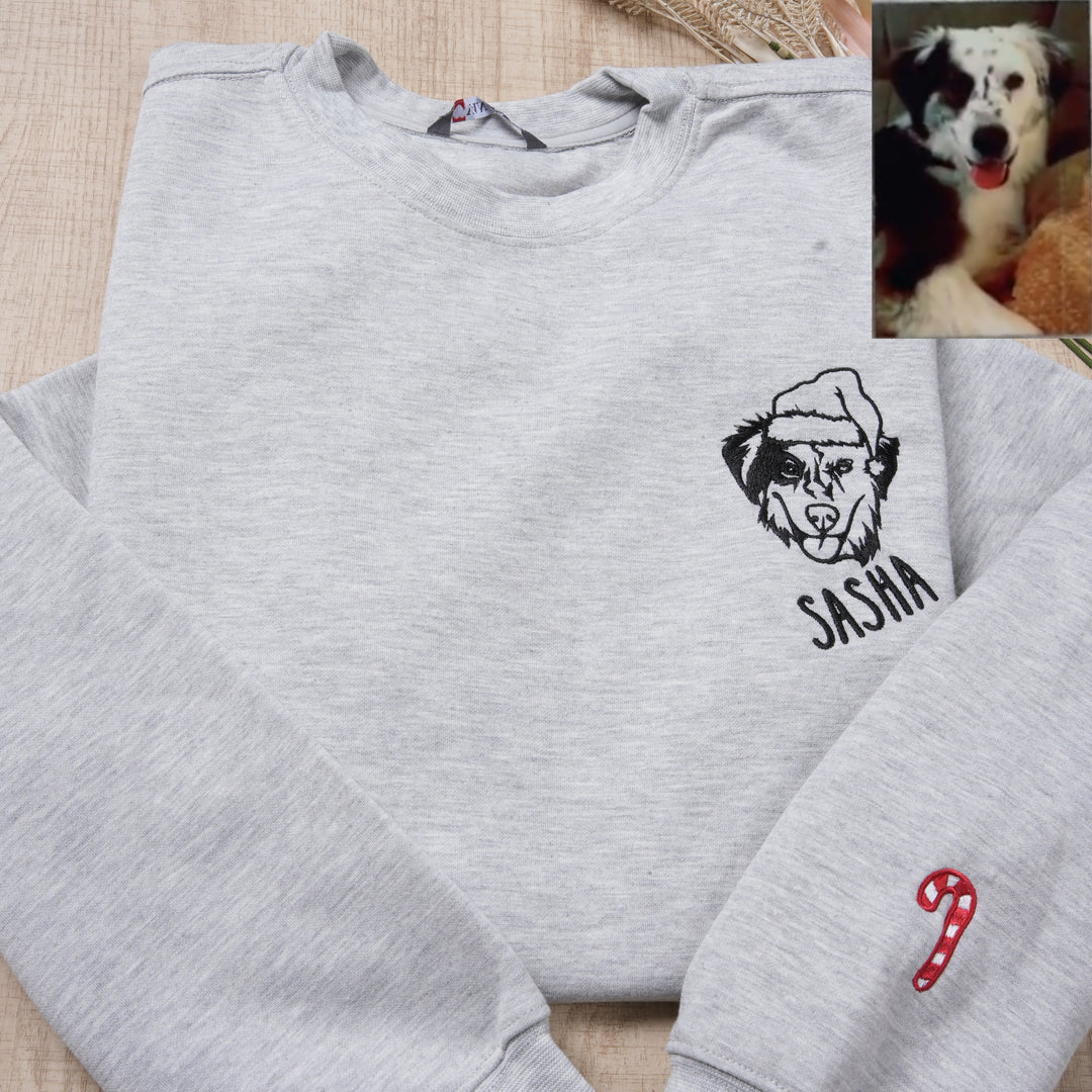 Sweat à capuche personnalisé avec portrait d'animal de compagnie brodé, sweat-shirt, portrait d'animal personnalisé pour Noël ou commémoration