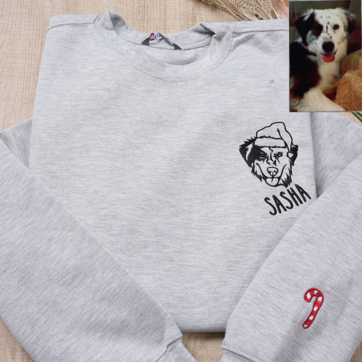 Sweat à capuche personnalisé avec portrait d'animal de compagnie brodé, sweat-shirt, portrait d'animal personnalisé pour Noël ou commémoration