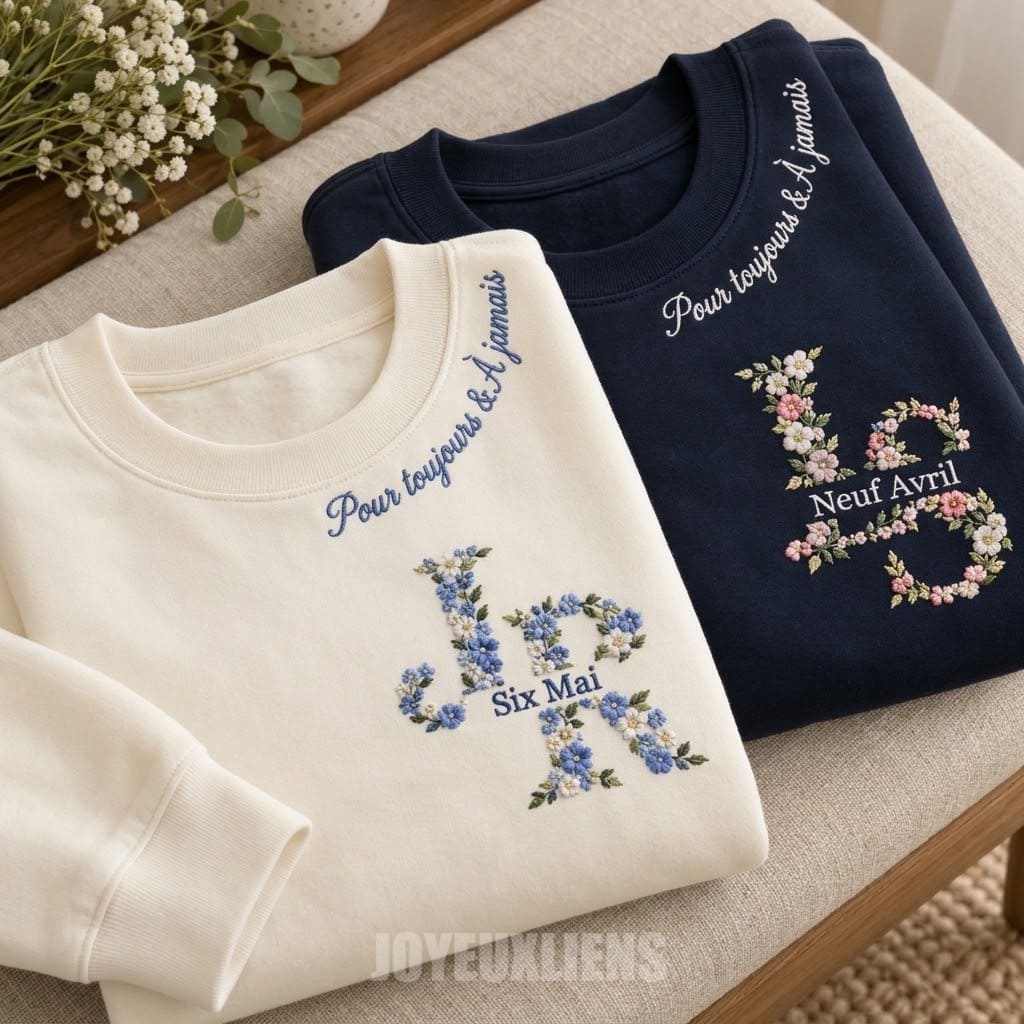Sweat-shirts personnalisés avec initiale fleurie pour couples, cadeau d'anniversaire