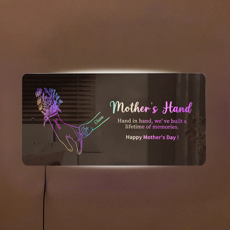 Miroir lumineux personnalisé avec les mains de maman et des enfants — Cadeau pour la fête des Mères