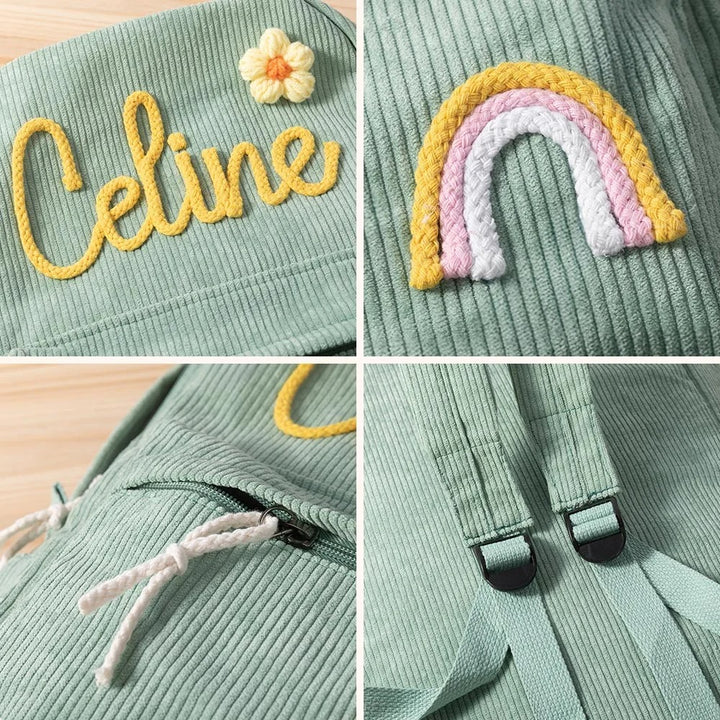 Sac à dos personnalisé pour enfant – Sac à dos en velours côtelé avec nom personnalisé pour l'école, la danse et les cadeaux