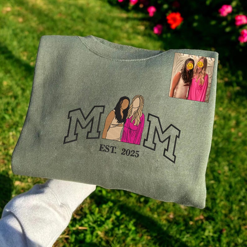 MAM Sweat à capuche personnalisé brodé avec portrait de maman et d'enfants