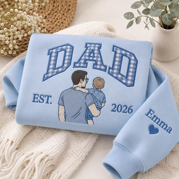 Sweat-shirt personnalisé avec appliqué brodé représentant le portrait d'un papa – Cadeau de fête des Pères