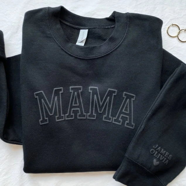 Sweat-shirt MAMA personnalisé, création 3D en mousse avec le nom de l'enfant