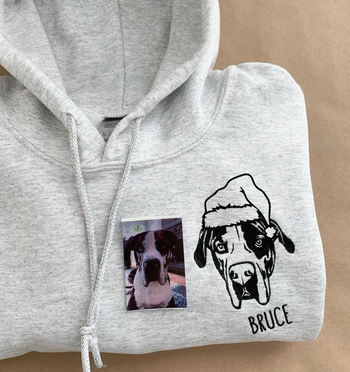 Sweat à capuche personnalisé avec portrait d'animal de compagnie brodé, sweat-shirt, portrait d'animal personnalisé pour Noël ou commémoration