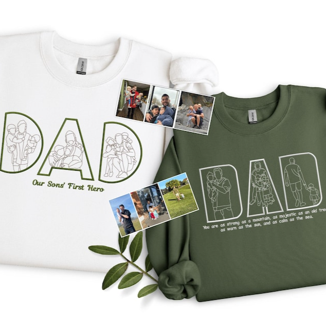 Sweat-shirt personnalisé avec broderie de silhouette photo pour papa – Cadeau personnalisé pour papa