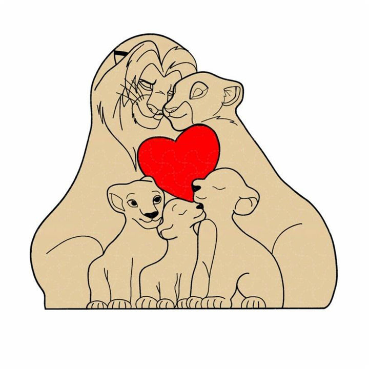 Puzzle personnalisé en bois Famille de lions – Décoration et cadeau personnalisés