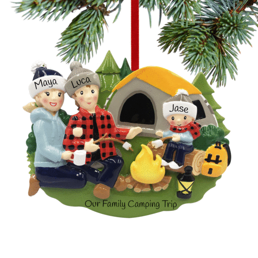 Orenement personnalisées pour la famille avec un feu de camp de 2 à 6 noms