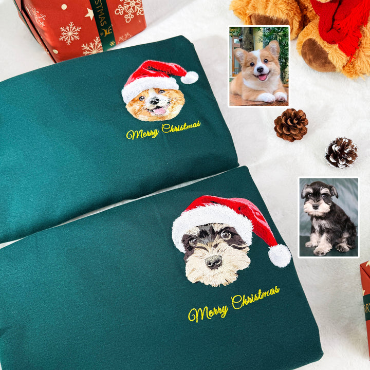 2025 Sweat-shirt de Noël personnalisé avec portrait d'animal de compagnie, cadeau de Noël personnalisé